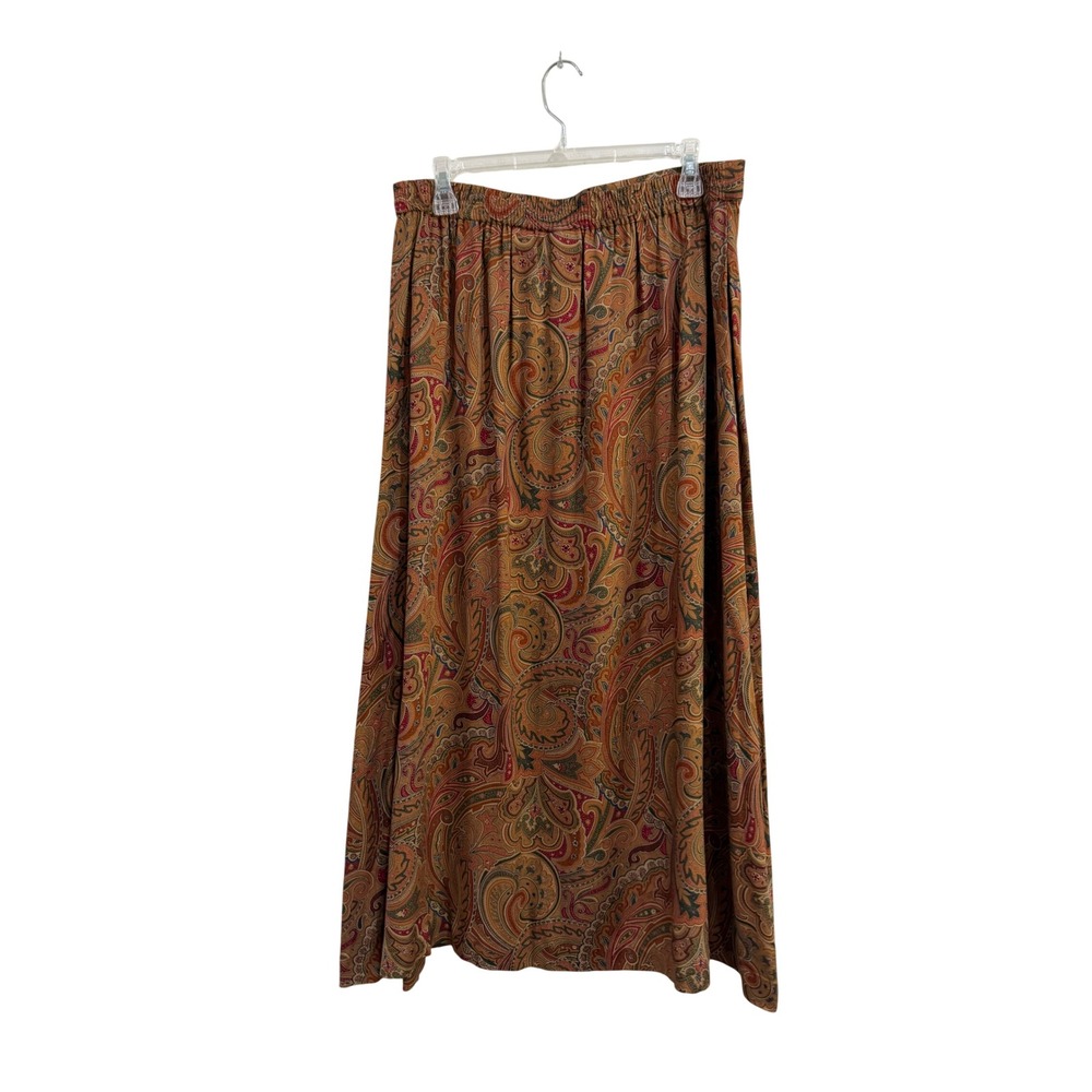 VTG Liz Claiborne Collection Womens 16 Paisley Maxi Skirt Rust Button Side Rayon - Picture 3 of 7